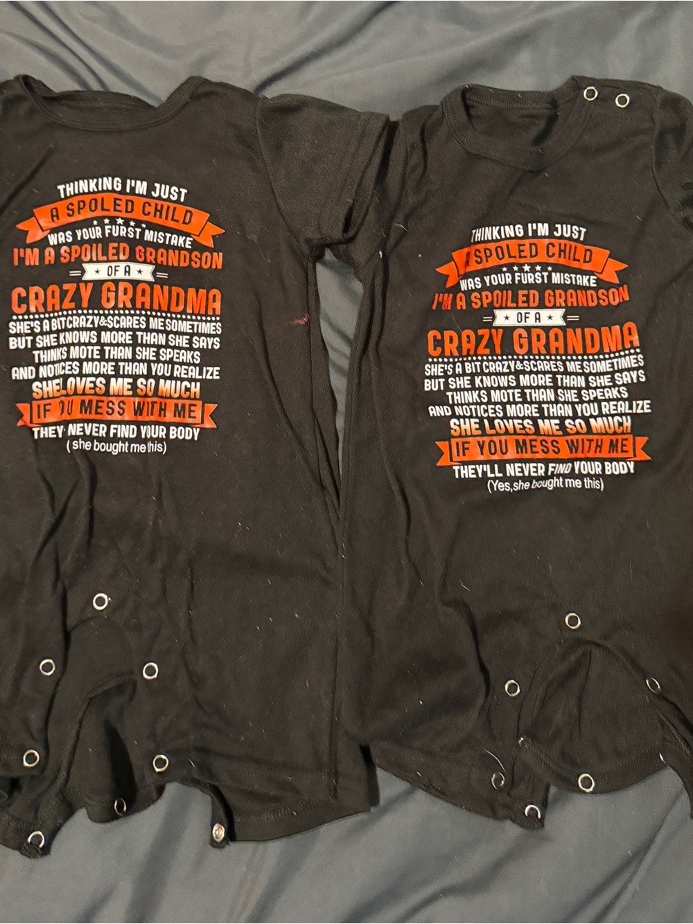 Black 'Spoiled Grandson of a Crazy Grandma' Kids Onesie